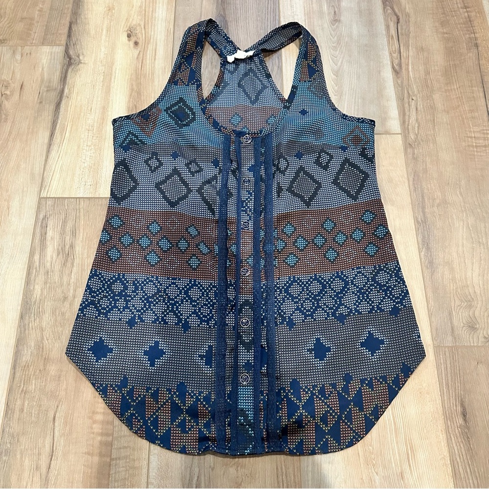 Nordstroms Lush Aztec Boho Lace navy blue tank top XS